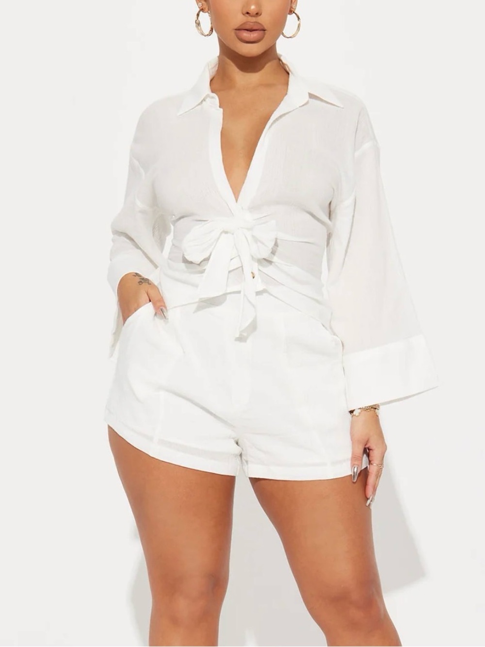 Fashion nova white linen blouse and short set